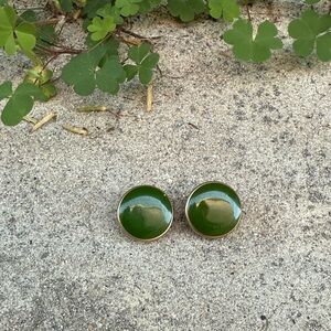 Vintage. Brass, Emerald Green Clip On